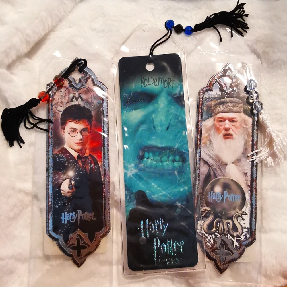3 🆕 Harry Potter Die Cut Bookmarks: Dumbledore, Voldemort, w/ tassels Antioch
